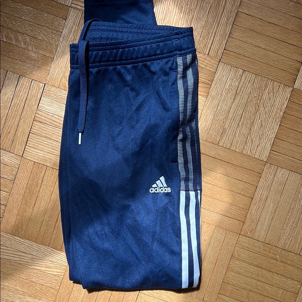 Adidas Blue and White Joggers with Classic Stripes